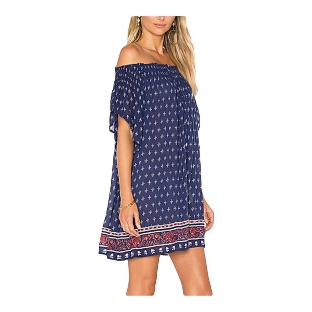 Faithfull The Brand‎ Diea Gypsy Dress Women 2 Blue Off Shoulder Mini Boho NWT